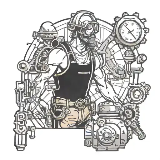 Steampunk Construction Worker With Alien Machinery As Tools