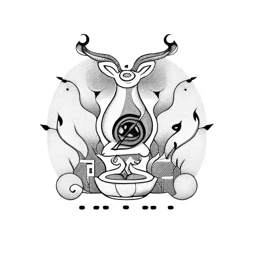 A Surrealistic Blackwork Tattoo Of A Smoking Animal Surrounded By Music Notes