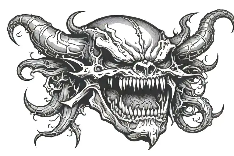 Demon Skull Mouth Open With Fangs