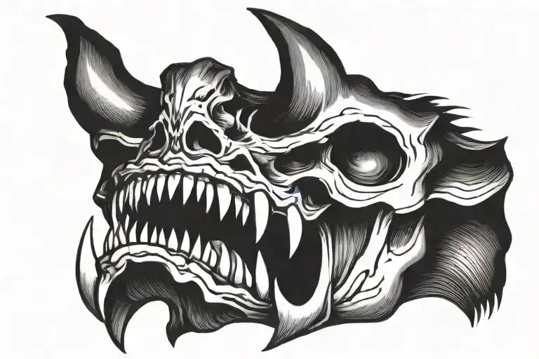 Demon Skull Mouth Open With Fangs