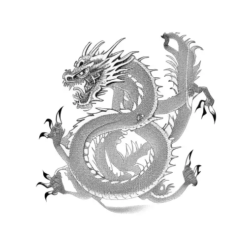 Japaneese Dragon With Flowers