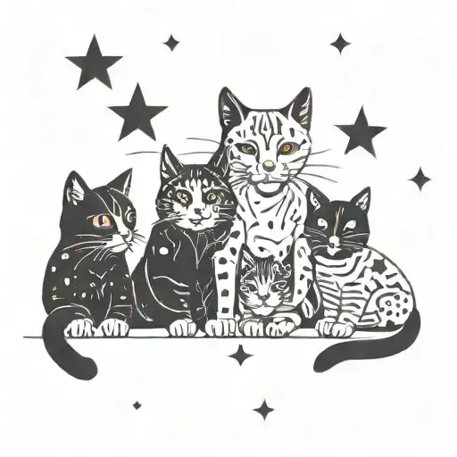 A Cosmic Cat Constellation With Each Cat Representing A Different Star Sign