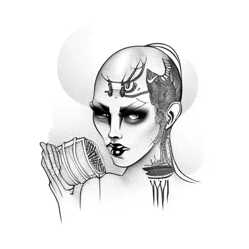 Creepy Woman Angrly Playing Drums