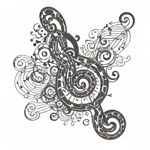 Music Note Center With Spirals Outward Hand Tattoo Flowing Into Fingers And Wrist