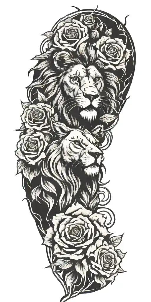 Lion With A Eagle And Thorns And Roses