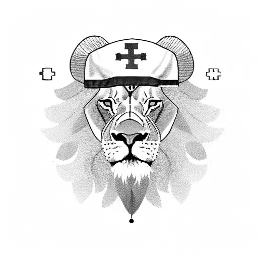 A Lion Wearing A Nurse's Cap Surrounded By A Border Of German Currency Symbols
