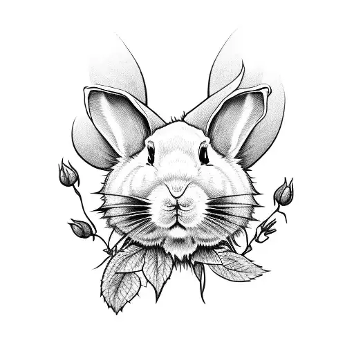 A White Rabbit Holding A Black Rose With Stem