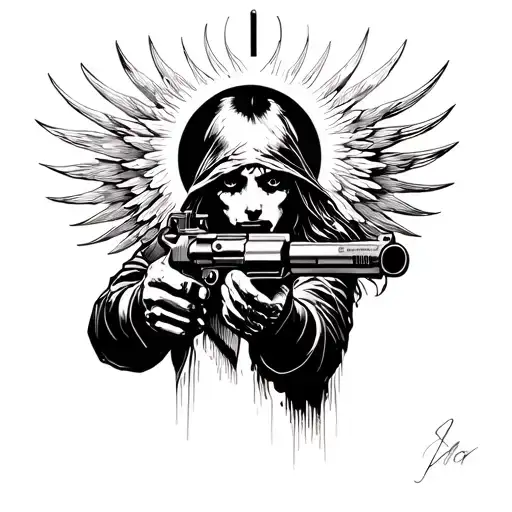 A Figure With A Halo Shooting A Gun Morphing