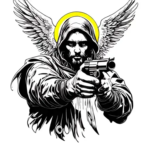 A Figure With A Halo Shooting A Gun