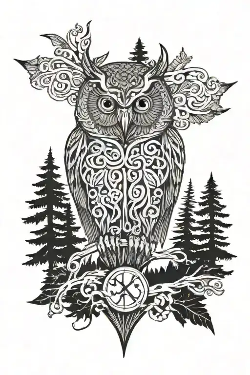 Nordic Forest With Owl And Runes