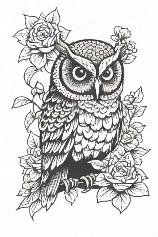 Owl And Flowers