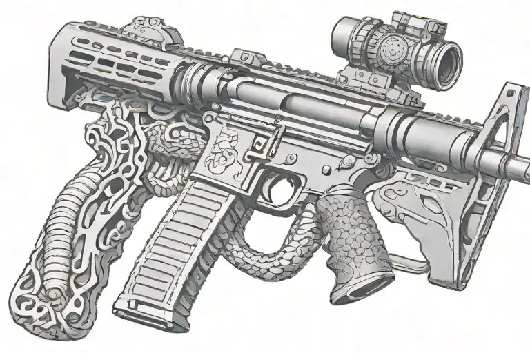 American Ar 15 Rifle With Rattle Snake Wrapping Ot Around With Snake Head Showing