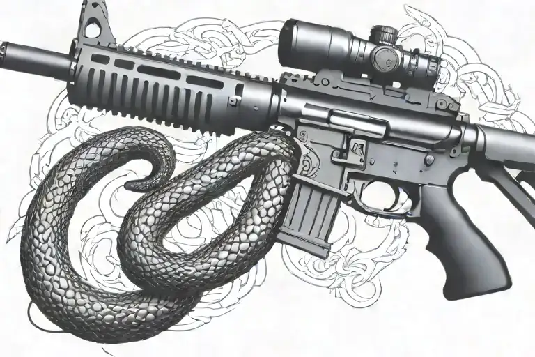 Snake Ar 15 Rifle With Rattle Snake Coiled Around With Snake Head Showing