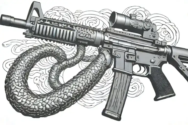 Rattled Snake Wrappped Around Ar 15 Rifle