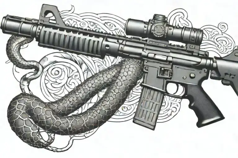 Rattled Snake Wrappped Around Ar 15 Rifle