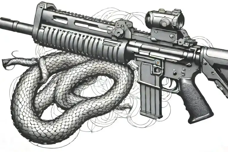 Rattled Snake Wrappped Around Ar 15 Rifle