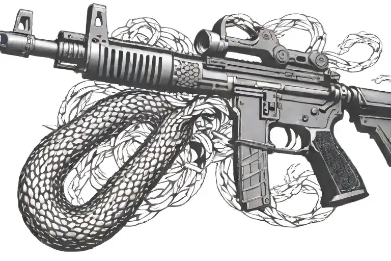 Rattled Snake Wrappped Around Ar 15 Rifle