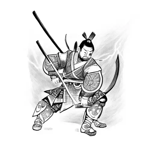 A Fierce Samurai Warrior Lifting A Barbell Made Of Lightning Bolts