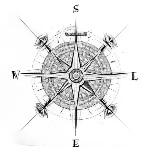 Intricate Compass Rose With Detailed Latitude And Longitude Lines