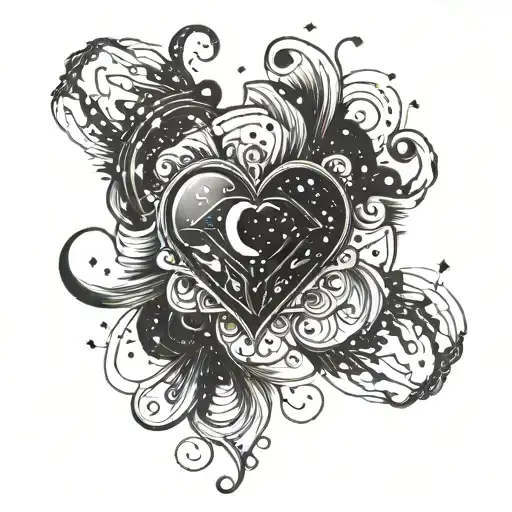 A Cosmic-themed Armband Tattoo With A Galaxy Heart In The Center