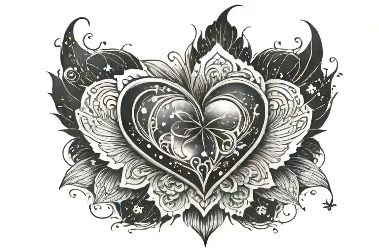 A Full Forearm Armband Tattoo With A Galaxy Heart In The Center