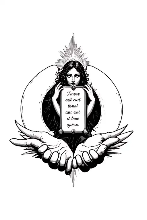 Cool Memorable Tattoo With A Sign For The Text In The Hands Of An Angel