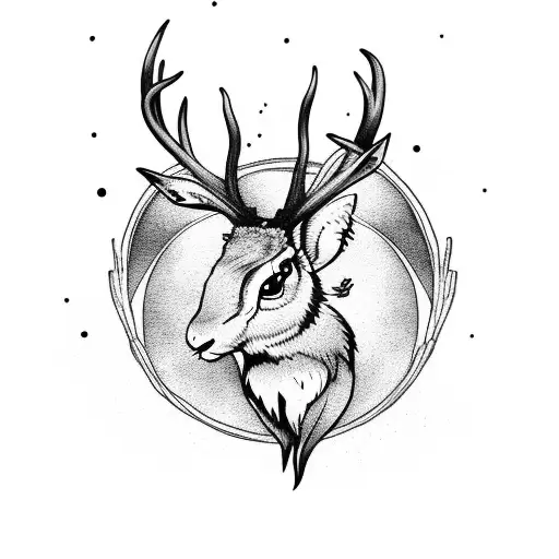 Jackalope With A Moon Inbetween The Antlers