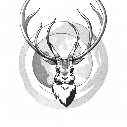 Jackalope With A Moon Inbetween The Antlers