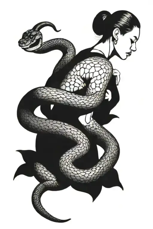 Snake Wrapped Around Woman