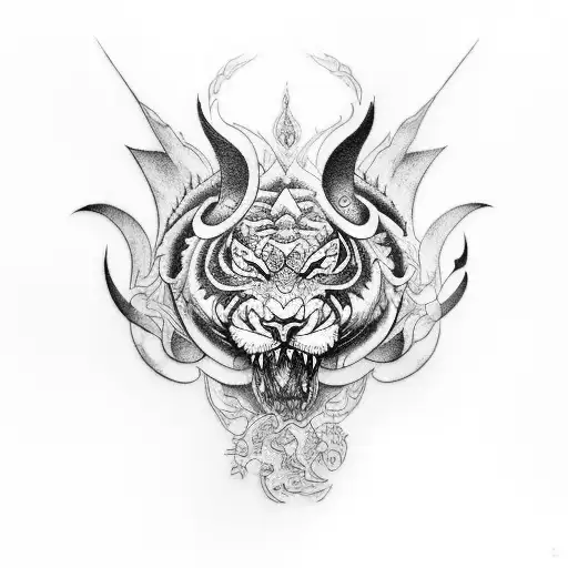Create A Tattoo That Showcases The Concept Of Mind Over Matter In A Dragon And Tiger