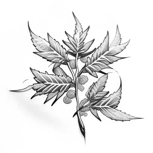 Cannabis Black And White Color Filled Vines And Buds