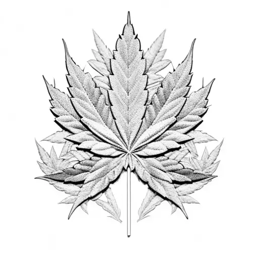 A Blackwork Tattoo Of A Cannabis Leaf Made Up Of Intricate Smoke Patterns