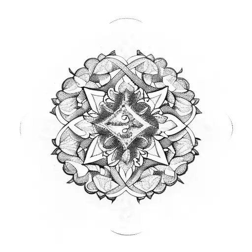 A Detailed Blackwork Tattoo Of A Cross Surrounded By Intricate Floral Patterns