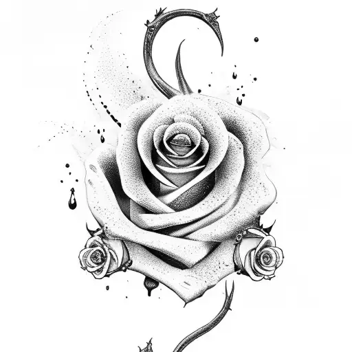 Dagger With Roses With Dripping Paint Streaks