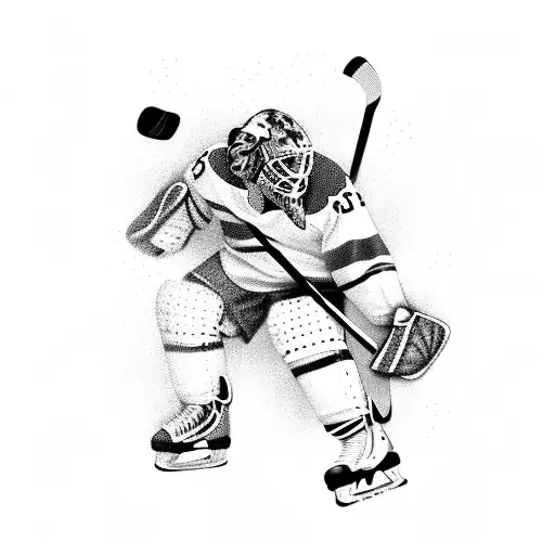 Hockey Player Battling A Black Bear On Ice