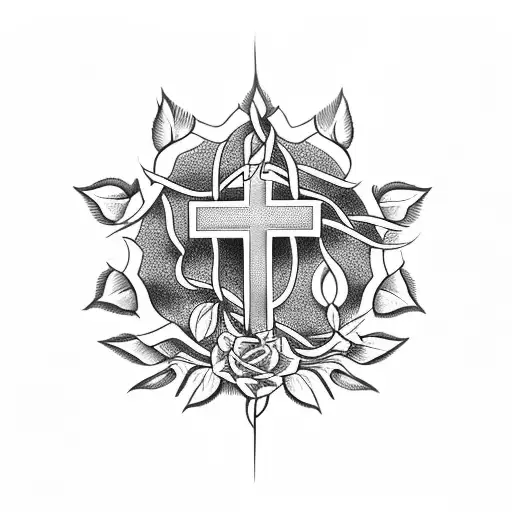 Christian Cross With Vine Of Roses