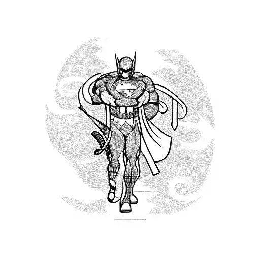 A Blackwork Tattoo Of A Comic Super Hero Book Panel Featuring A Jazz Band Playing In A Pop Art Style