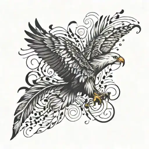 Eagle Feather And Music Notes Intertwined