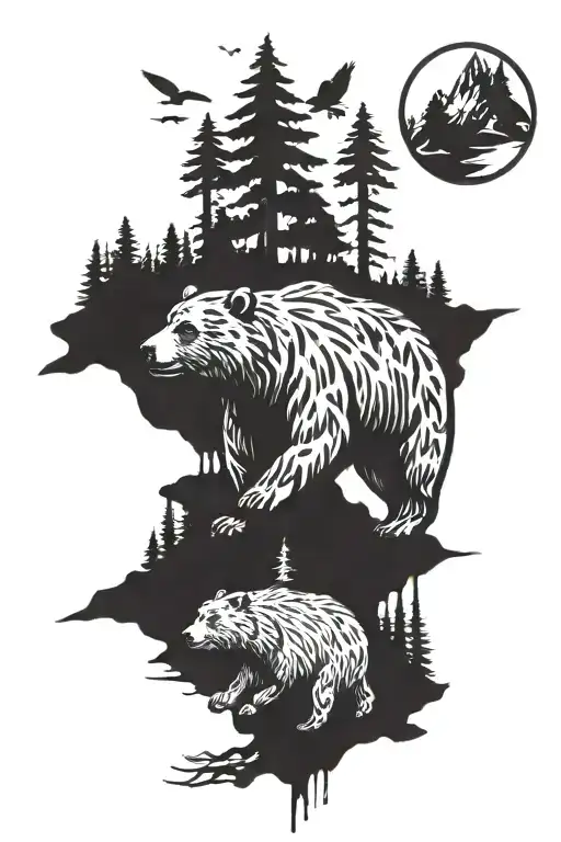 Bear With Forest Scene