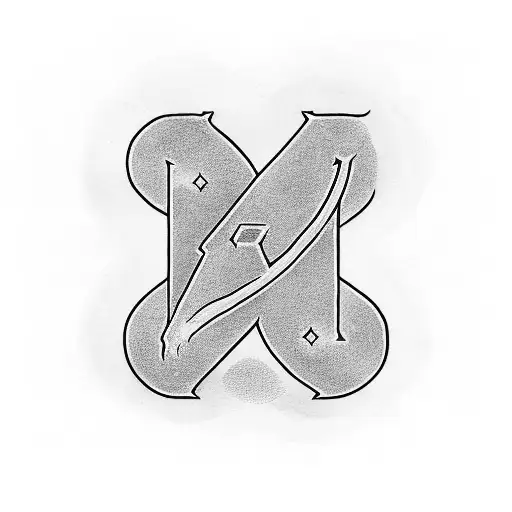 A Blackwork Tattoo Of A Letter A With A Small Crown On Top