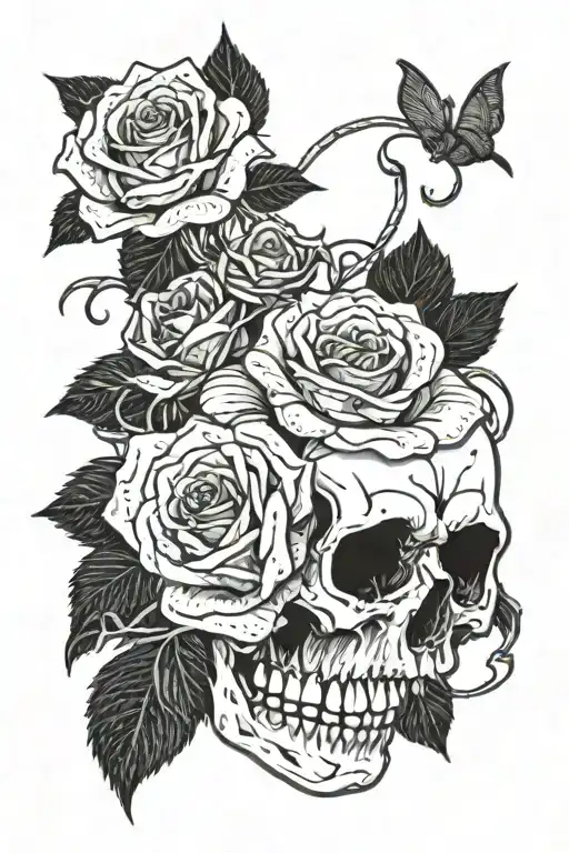 Bouquet Of Roses Unraveling With A Skull Coming Out The Middle