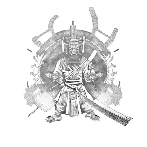 Samurai With Katana A Fighting Stance