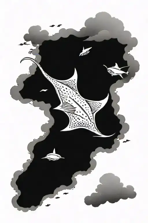 Stingray At Bottom Of Ocean With Storm Clouds Above