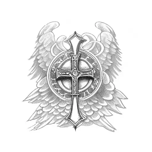 Catholic Cross In A Gothic Medieval Style Surrounded By Angels