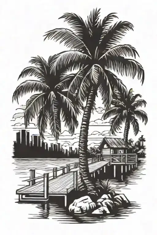 Palm Tree And Dock In Florida