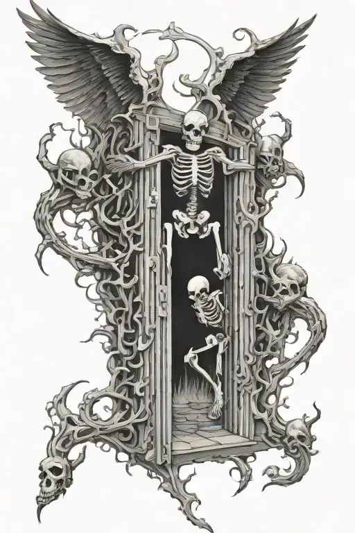 Gate To Hell With Evil Skeleton Demons Flying