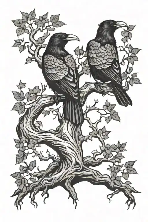 Ravens Sitting On Yggdrasil Tree