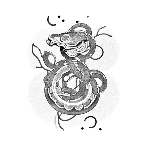 A Mechanical Snake Intertwined With Blooming Japanese Cherry Blossoms