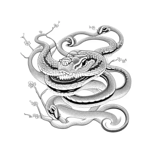 A Snake With Blooming Japanese Cherry Blossoms