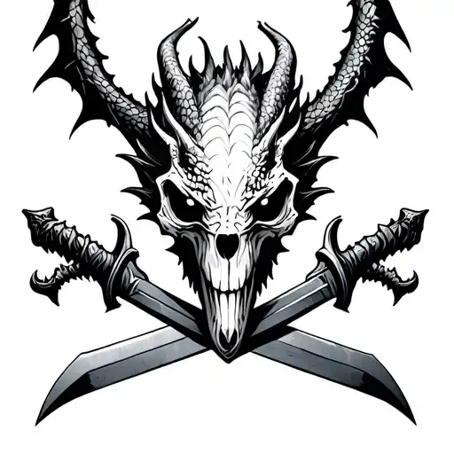 Dragon Skull With Crossed Swords